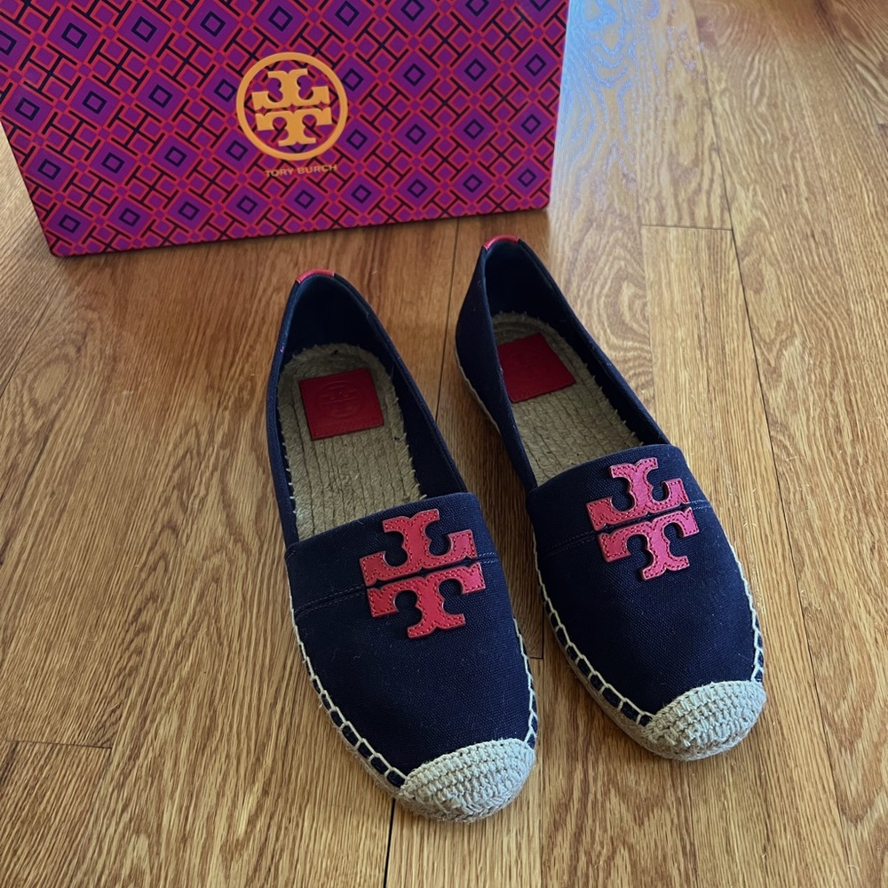Tory Burch Weston Flat Espadrille, Perfect Navy/Nautical Red, size 8, NIB
